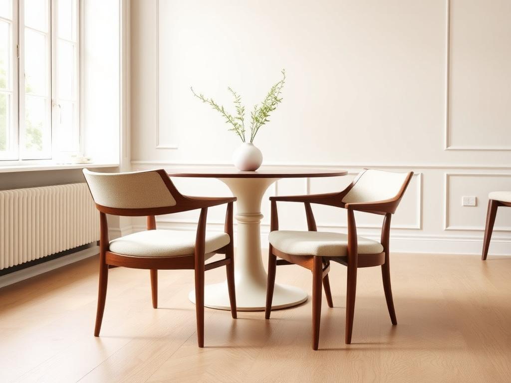 Pair of walnut dining chairs with oatmeal linen seats